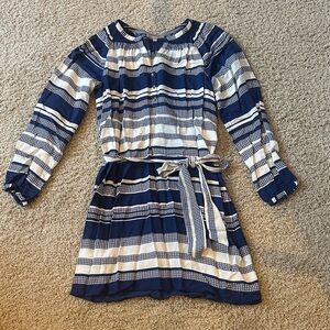 Banana Republic Navy and White Long Sleeve Dress